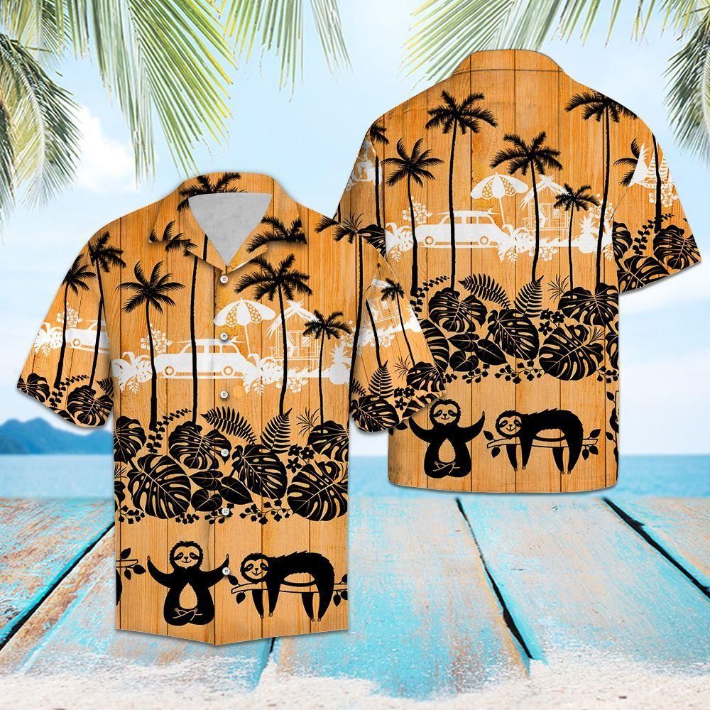 Sloth Palm Tree Orange Unique Design Hawaiian Shirt