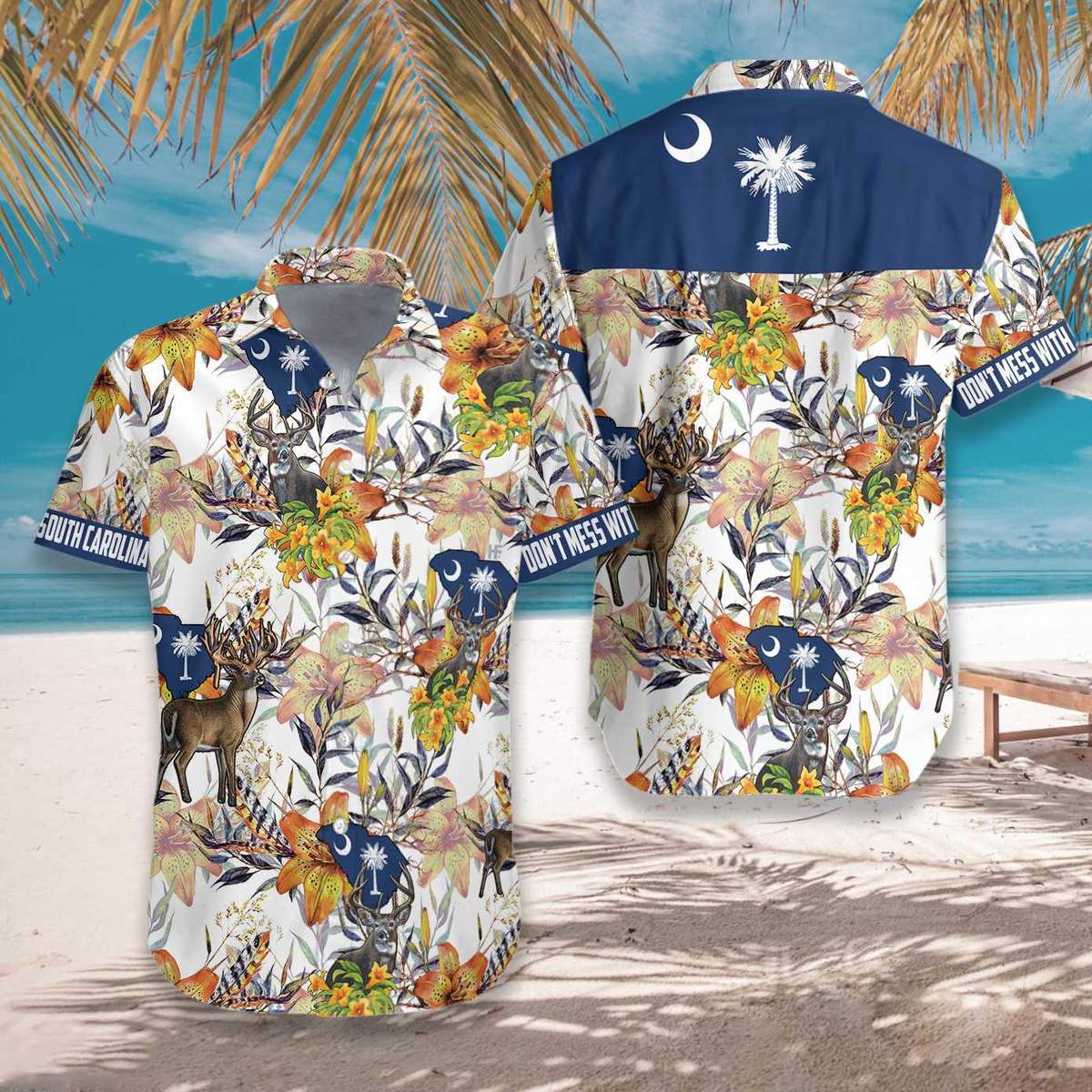 South Carolina White Tailed Deer Yellow Jessamine Hawaiian Shirt