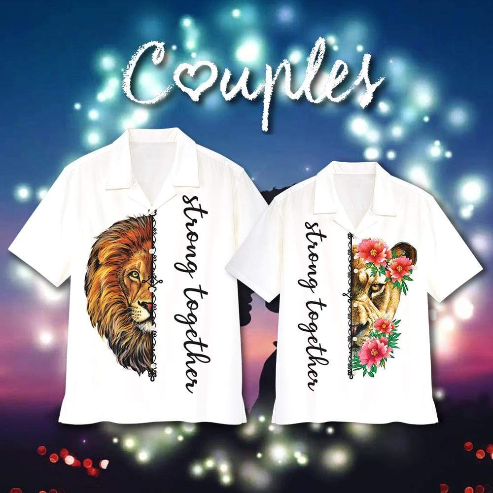 Strong Together Lion White Version Couple Hawaiian Shirt