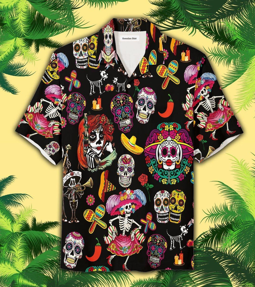 Sugar Skull Calavera Guns Roses Hawaiian Shirt