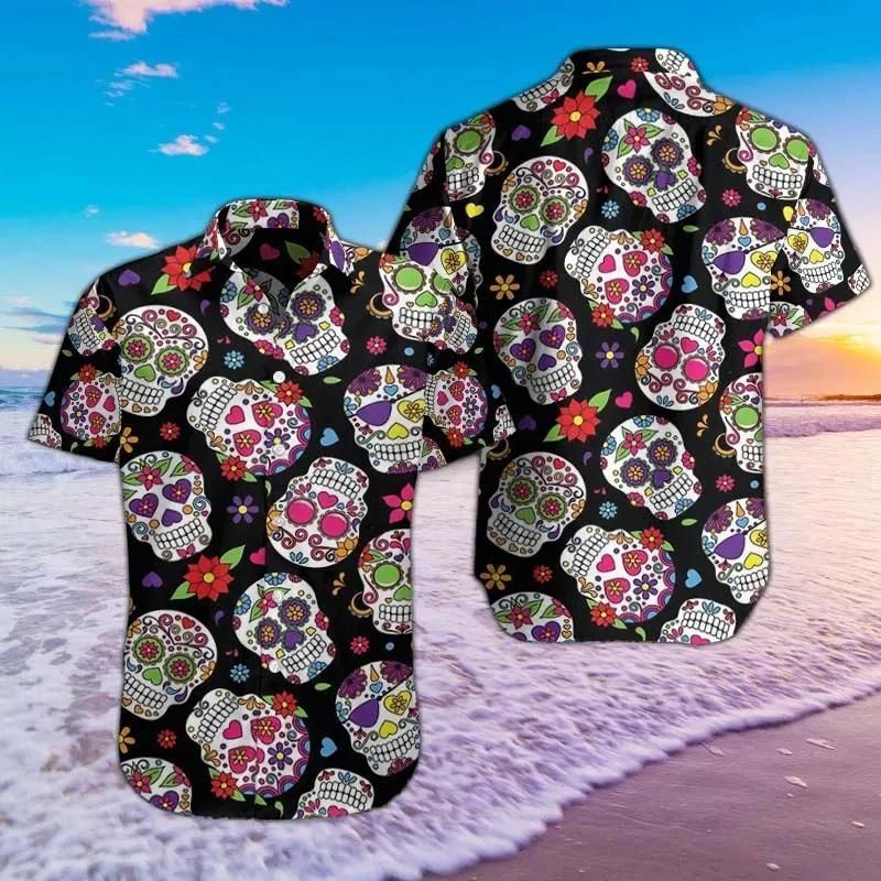 Sugar Skull Pattern Colorful Best Design Hawaiian Shirt