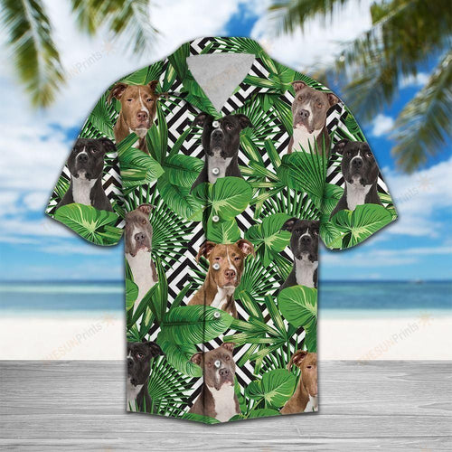 Summer Exotic Jungle Tropical American Pit Bull Terrier Green Best Design Hawaiian Shirt
