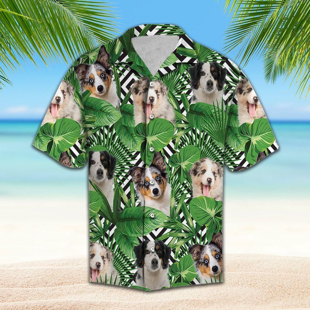 Summer Exotic Jungle Tropical Miniature Australian Shepherd Green Awesome Design Hawaiian Shirt