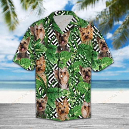 Summer Exotic Jungle Tropical Yorkshire Terrier Green Amazing Design Hawaiian Shirt