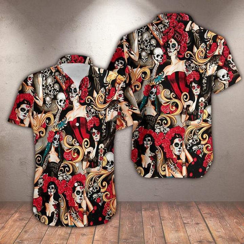 Tattoo Skull Girl Roses Hawaiian Shirt
