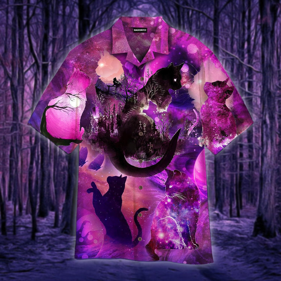 The Shadow Of Blue Cat Under The Moonlight Hawaiian Shirt