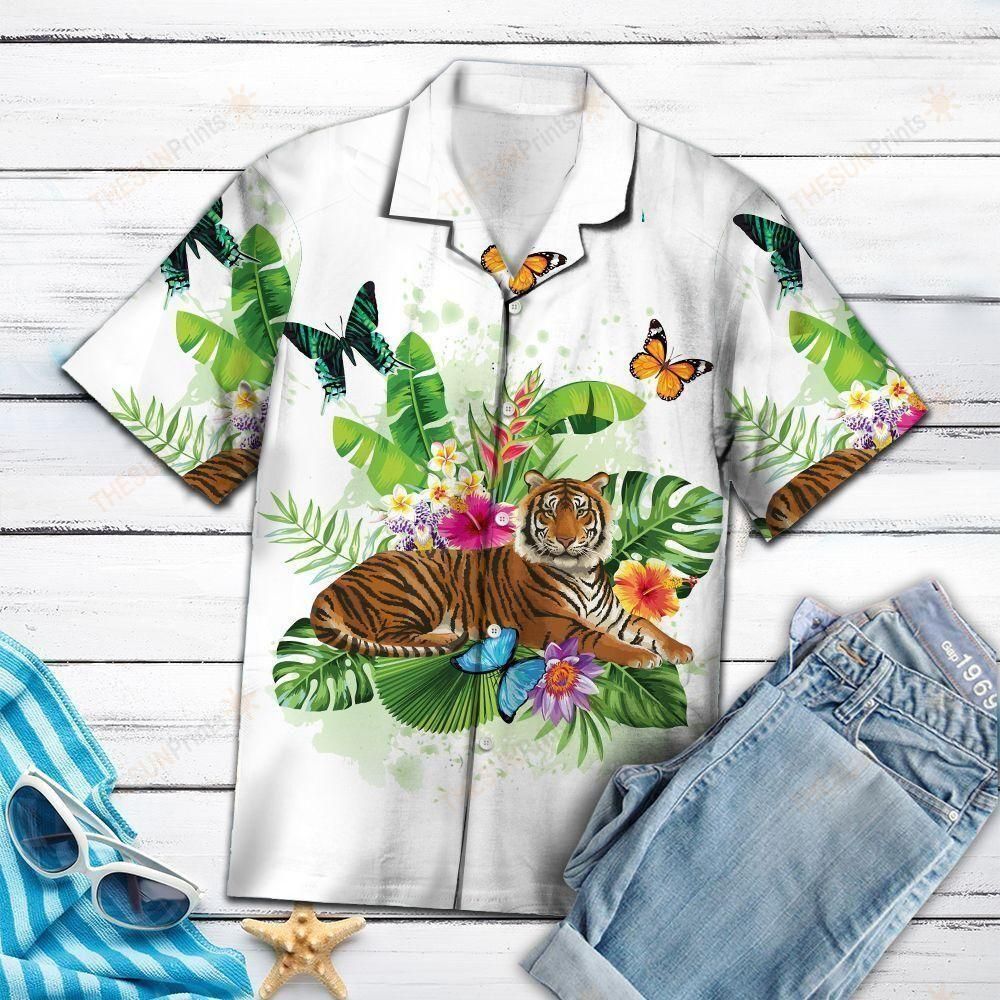 Tiger Butterfly Tropical Multicolor Unique Design Hawaiian Shirt