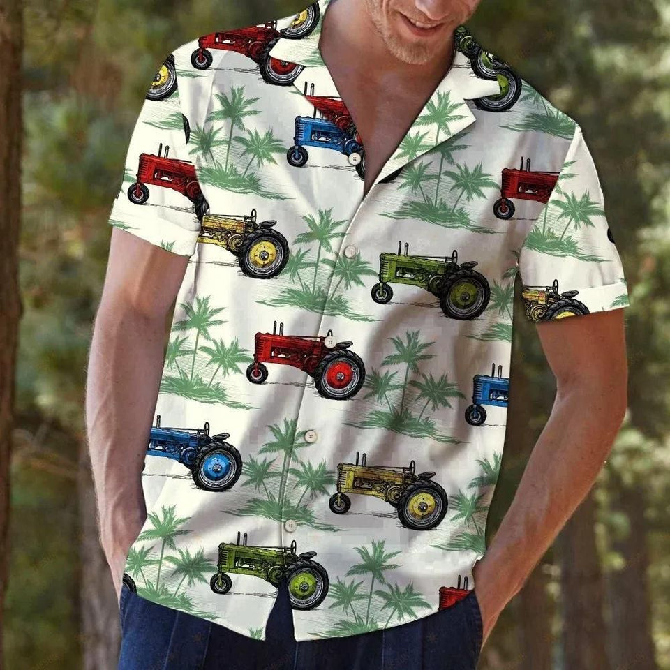 Tractor Green Palm Trees Multicolor Amazing Design Hawaiian Shirt