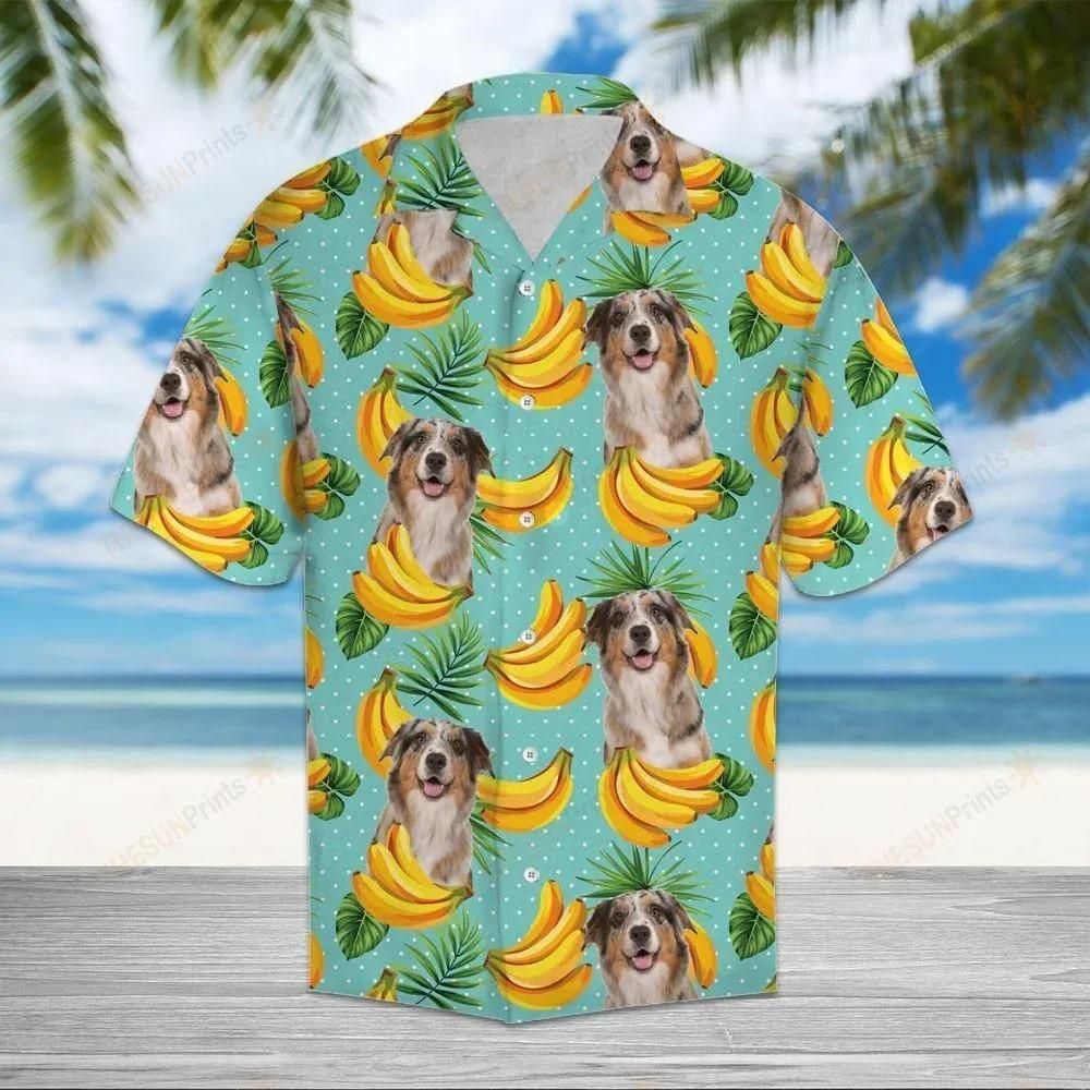 Tropical Banana Australian Shepherd Turquoise Unique Design Hawaiian Shirt