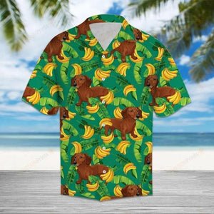 Tropical Banana Dachshund Green Best Design Hawaiian Shirt