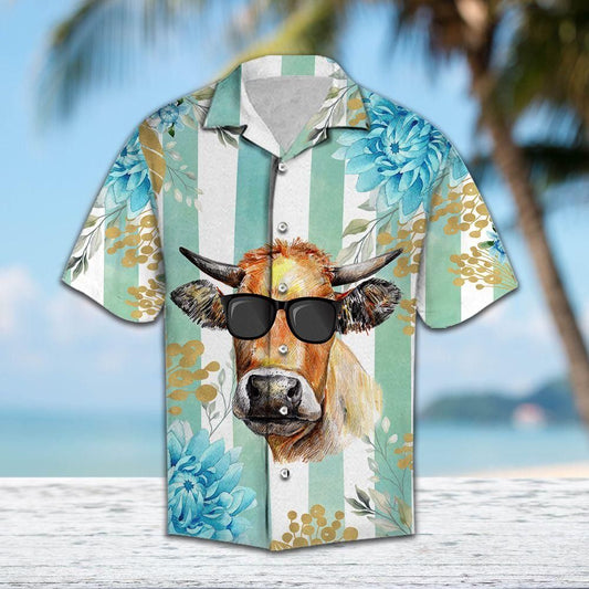 Tropical Cow Blue Awesome Design Hawaiian Shirt