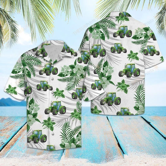 Tropical Green Tractor Green Unique Design Hawaiian Shirt