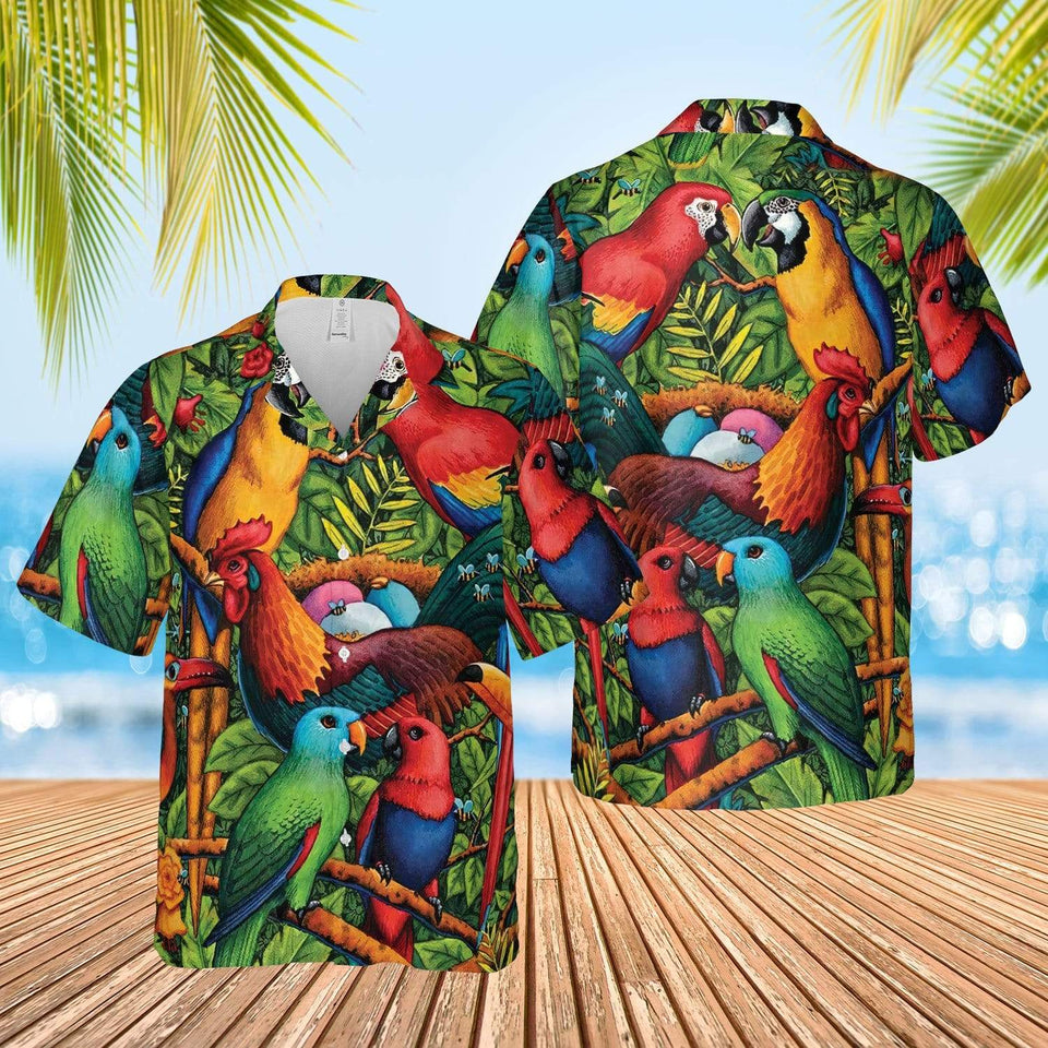 Tropical Parrot With Rooster Hawaiian Aloha Shirt