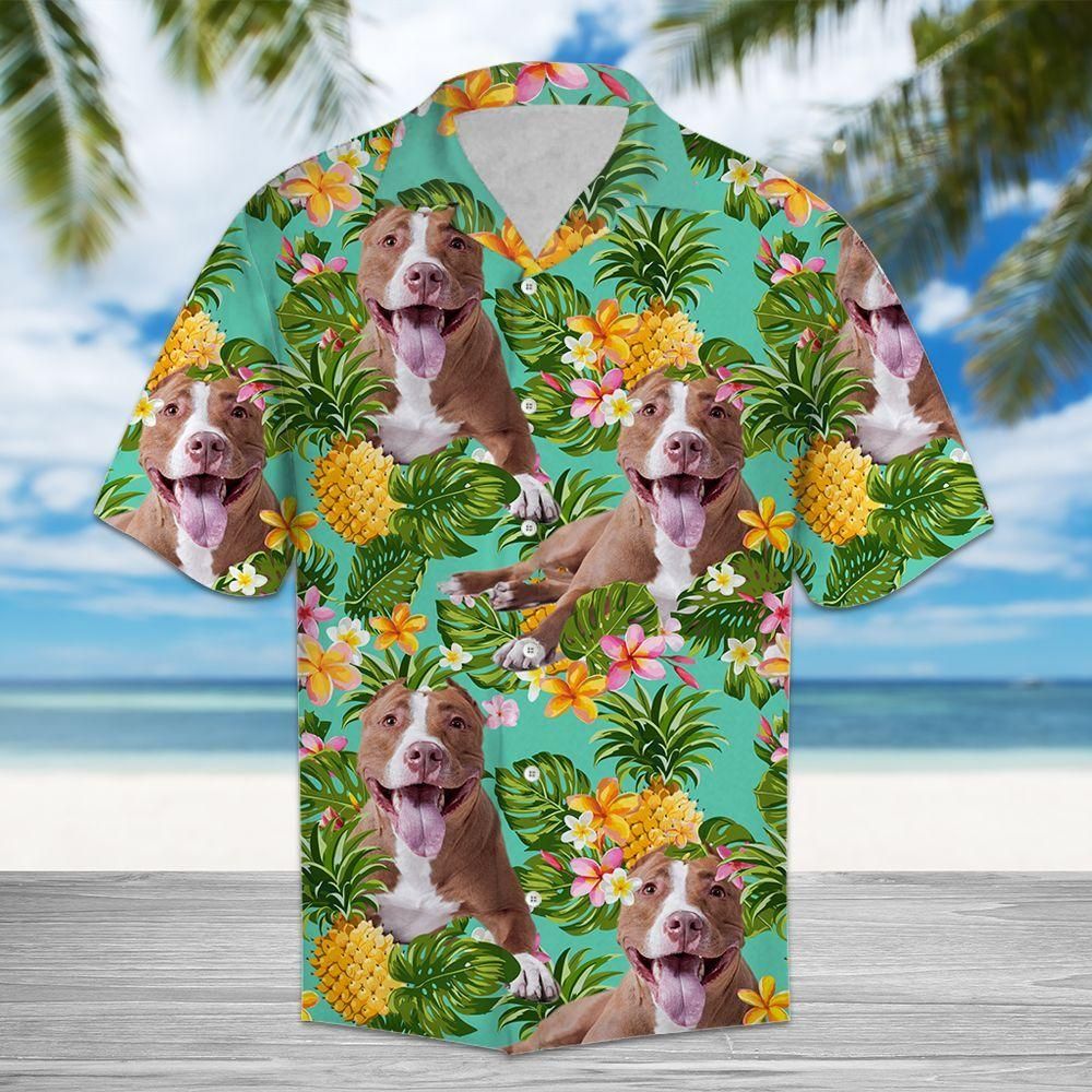 Tropical Pineapple American Pit Bull Terrier Green Best Design Hawaiian Shirt