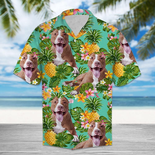 Tropical Pineapple American Pit Bull Terrier Green Best Design Hawaiian Shirt
