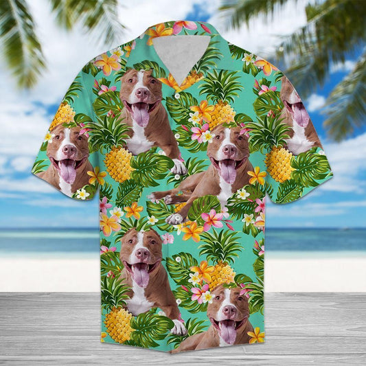 Tropical Pineapple American Pit Bull Terrier Green Best Design Hawaiian Shirt