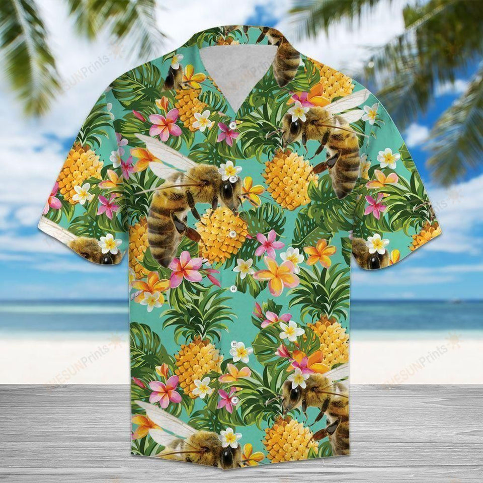 Tropical Pineapple Bee Multicolor Unique Design Hawaiian Shirt