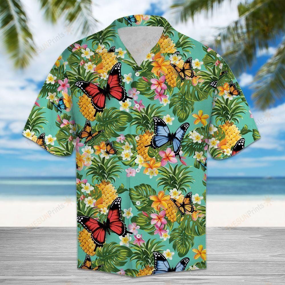 Tropical Pineapple Butterfly Multicolor Unique Design Hawaiian Shirt