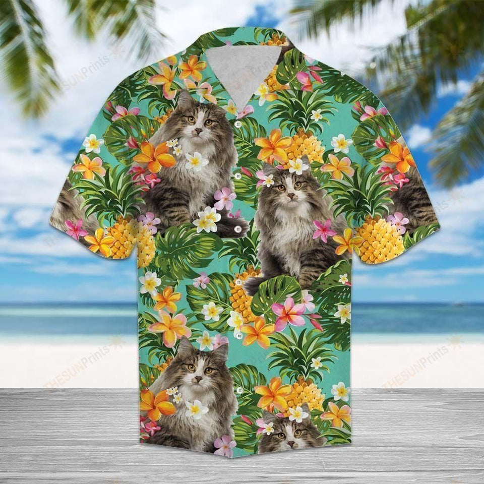 Tropical Pineapple Norwegian Forest Cat Multicolor Nice Design Hawaiian Shirt