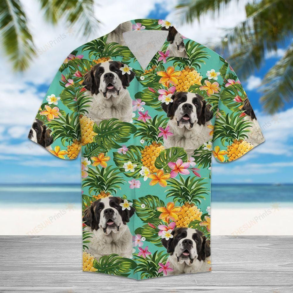 Tropical Pineapple Saint Bernard Multicolor Nice Design Hawaiian Shirt