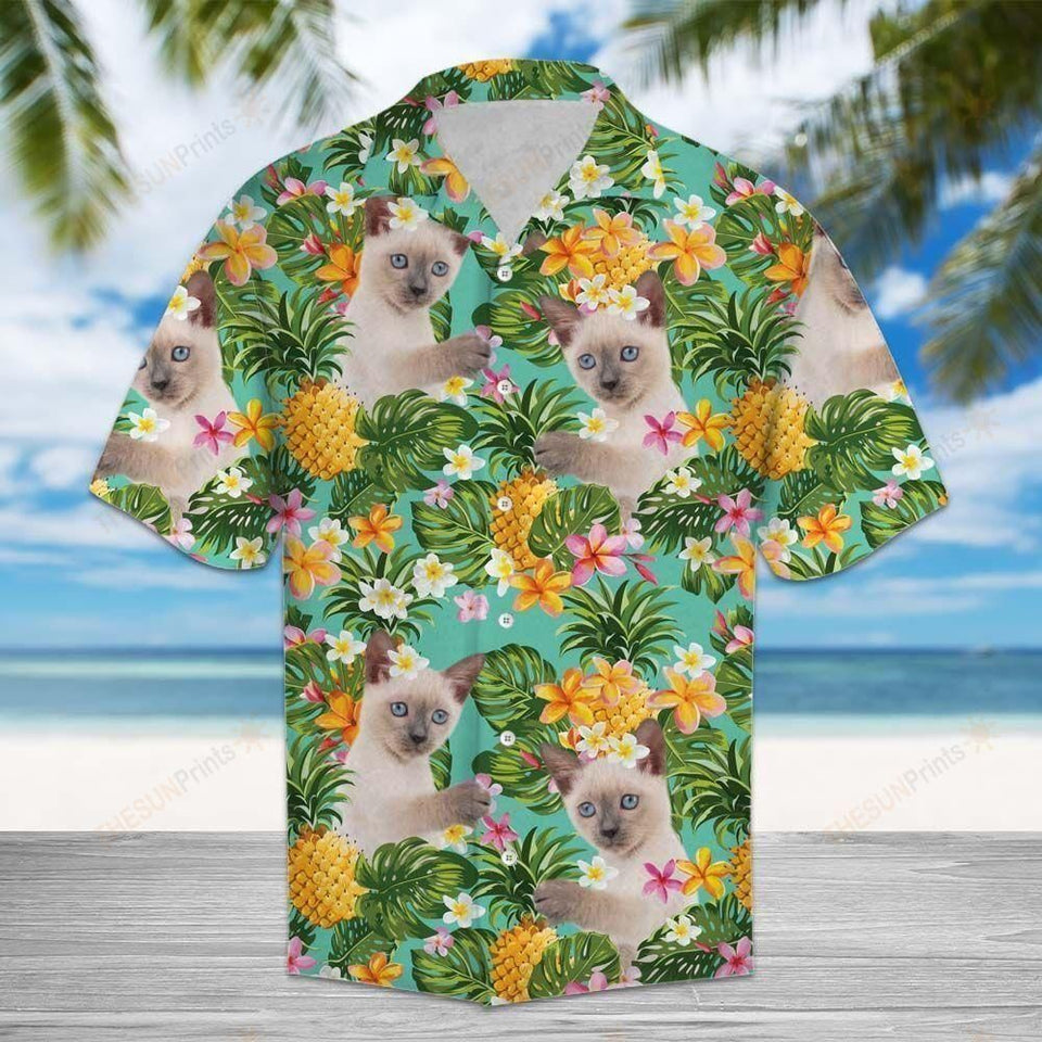 Tropical Pineapple Thai Cat Multicolor Best Design Hawaiian Shirt