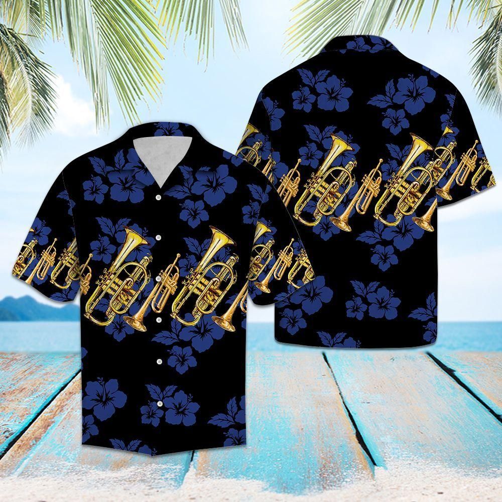Trumpet For Vacation Blue Awesome Design Hawaiian Shirt