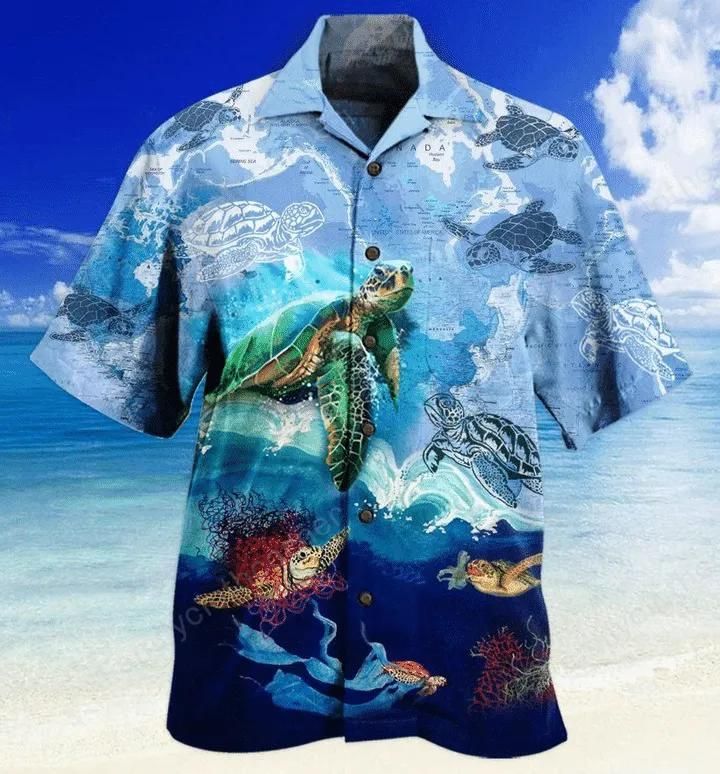 Turtle Travel Around The World Multicolor Unique Design Hawaiian Shirt