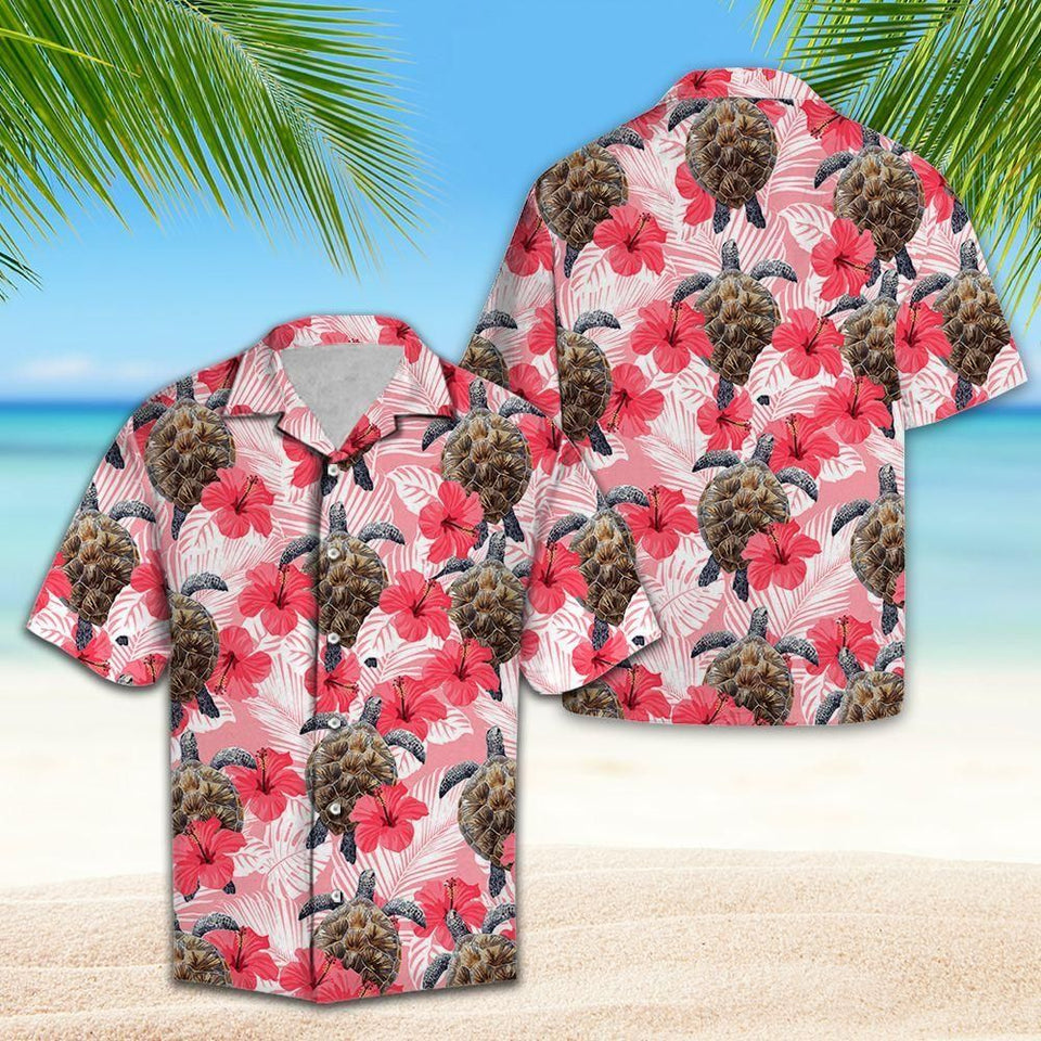 Turtle Tropical Flowers Hibiscus Pink Unique Design Hawaiian Shirt