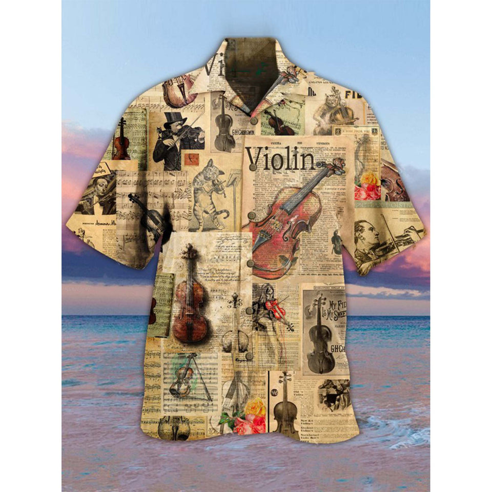 Vintage Cats Playing Violin Hawaiian Aloha Shirt For Cat Lovers