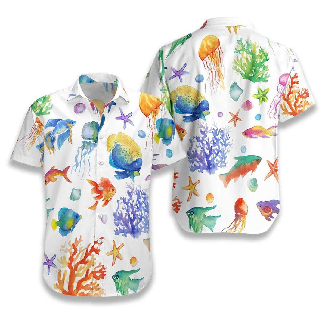 Watercolor Fish Under The Sea Hawaiian Aloha Shirt