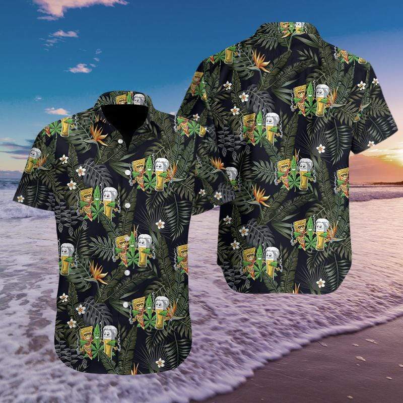 Weed Beer Pizza Tropical Hawaiian Shirt