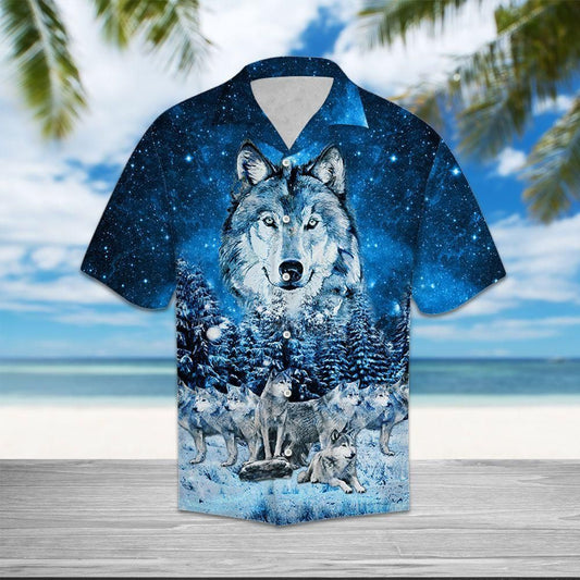 Wolf Family Mountain Blue Amazing Design Hawaiian Shirt