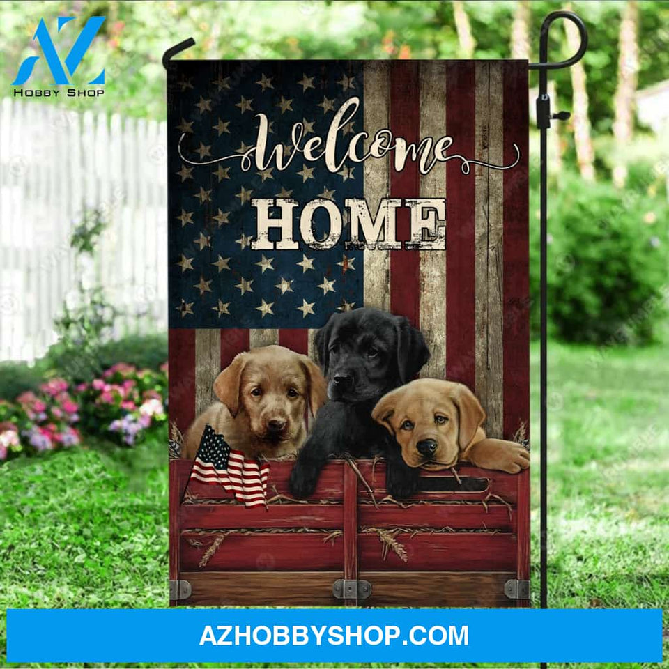 Labrador retriever dog, Dog drawing, US flag, Welcome home - Labrador retriever Flag