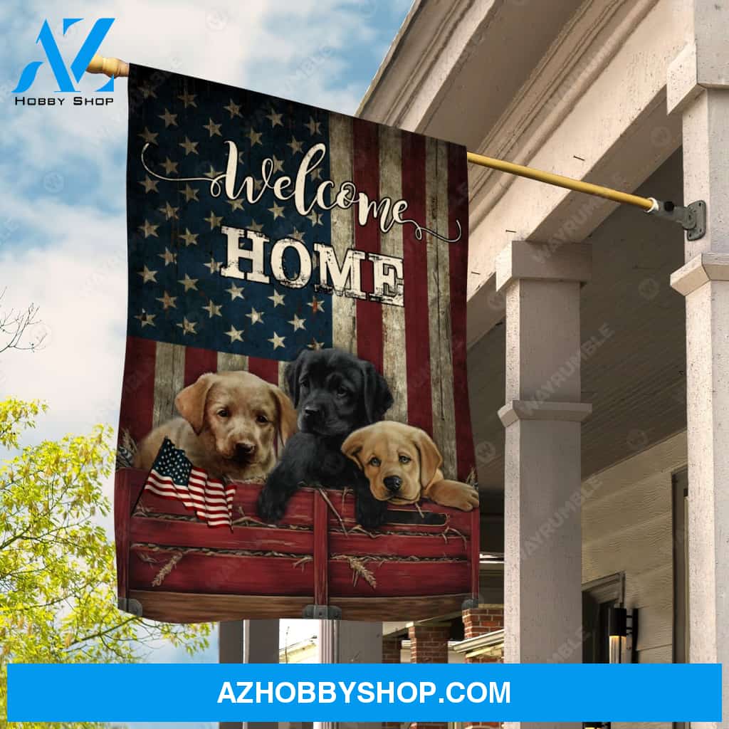 Labrador retriever dog, Dog drawing, US flag, Welcome home - Labrador retriever Flag
