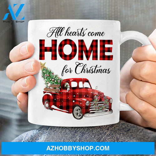 Ladybug car, Christmas tree, Checkered pattern, All hearts come home for Christmas - Jesus White Mug