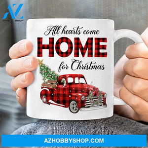 Ladybug car, Christmas tree, Checkered pattern, All hearts come home for Christmas - Jesus White Mug