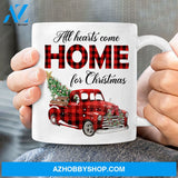 Ladybug car, Christmas tree, Checkered pattern, All hearts come home for Christmas - Jesus White Mug