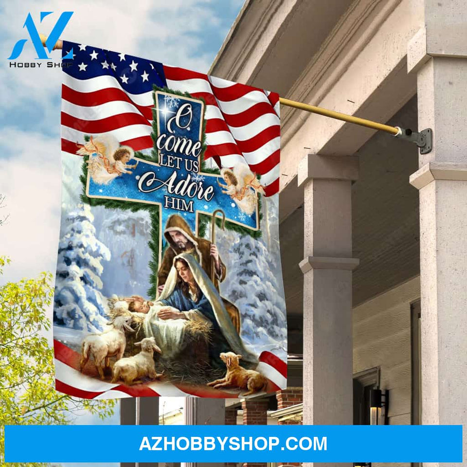 Lamb of God, American flag, Angel drawing, O come Let us adore him - Jesus Flag