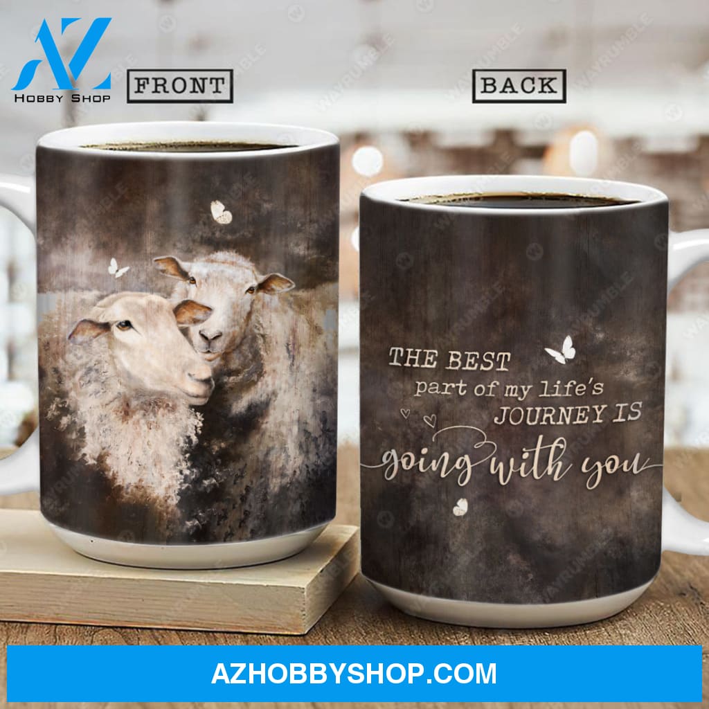Lambs painting, Lamb couple, Vintage painting, The best part of my life's journey is going with you - Couple AOP Mug