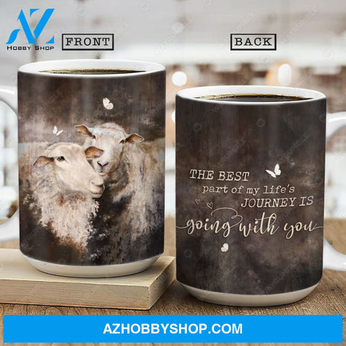 Lambs painting, Lamb couple, Vintage painting, The best part of my life's journey is going with you - Couple AOP Mug