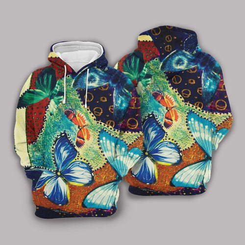 Butterfly Multicolor Vintage Unisex 3D Hoodie All Over Print