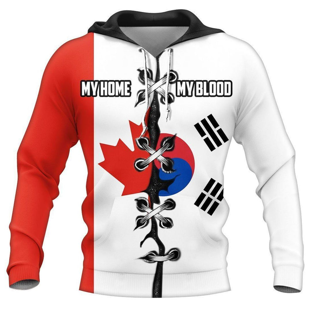 Canadian My Home Korean My Blood Basic Design Unisex 3D Hoodie All Over Print