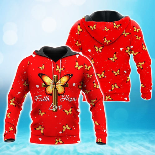 Butterfly Faith Hope Love Red Unique Design Unisex 3D Hoodie All Over Print