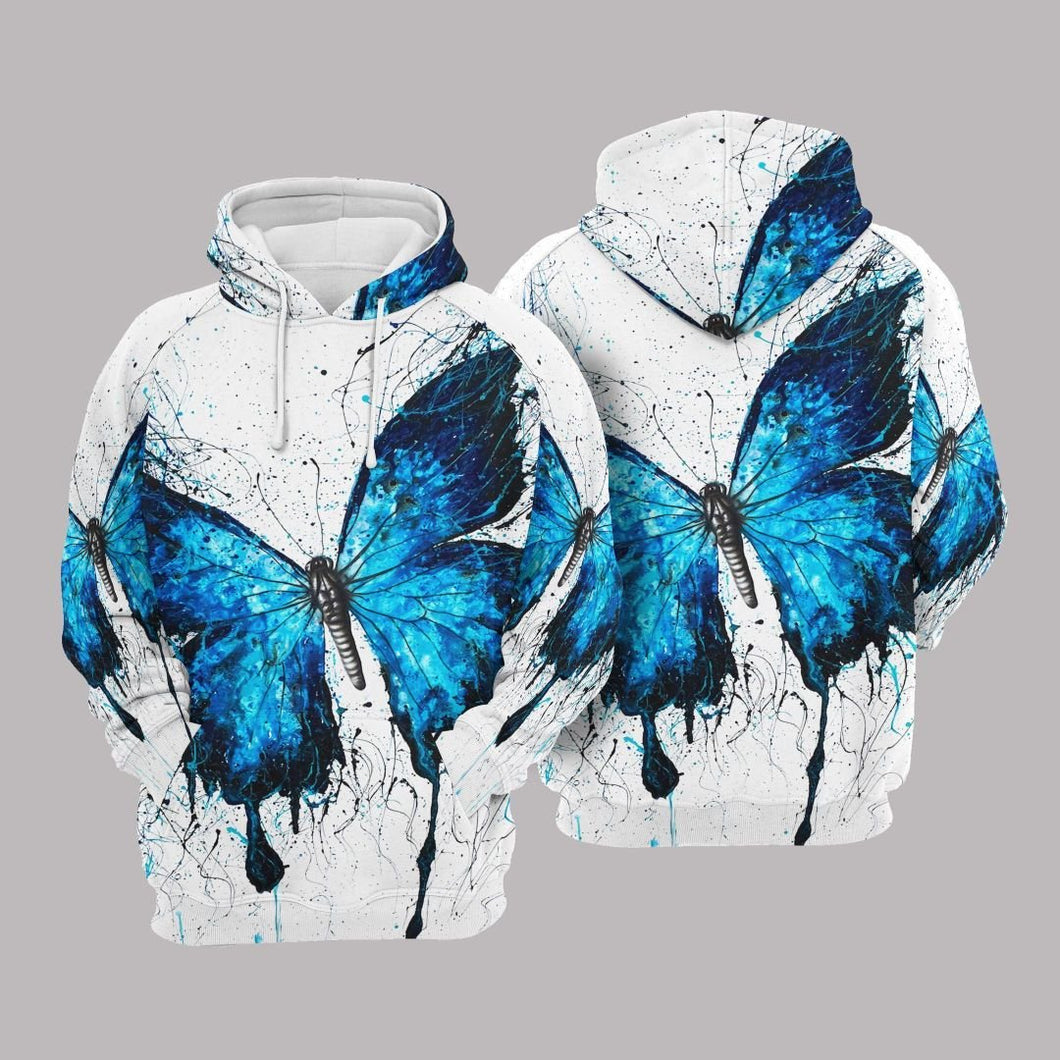 Butterfly White And Blue Amazing Unisex 3D Hoodie All Over Print