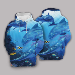 Dolphin Under Ocean Pullover Unisex 3D Hoodie All Over Print