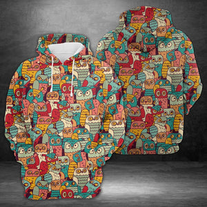 Funny Cartoon Owls Birds Group Pullover Unisex 3D Hoodie All Over Print