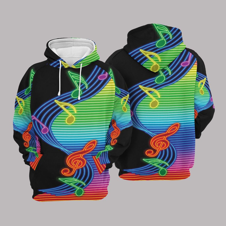 Colorful Music Notes Pullover Unisex 3D Hoodie All Over Print