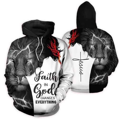 Lion Jesus Faith In God Unisex 3D Hoodie All Over Print