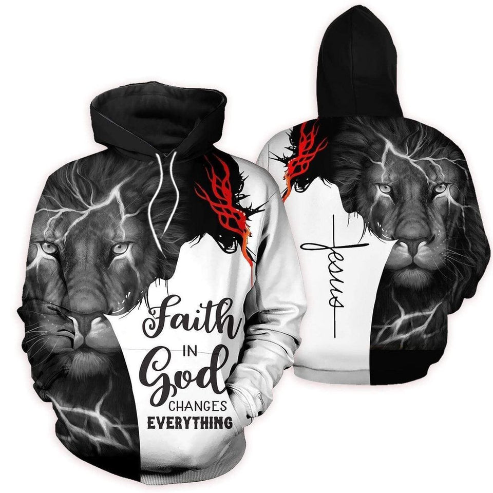 Lion Jesus Faith In God Unisex 3D Hoodie All Over Print