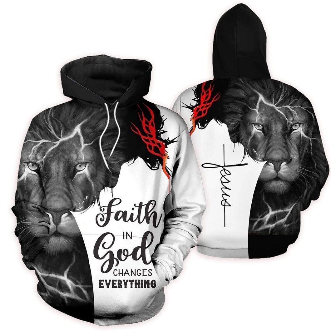 Lion Jesus Faith In God Unisex 3D Hoodie All Over Print